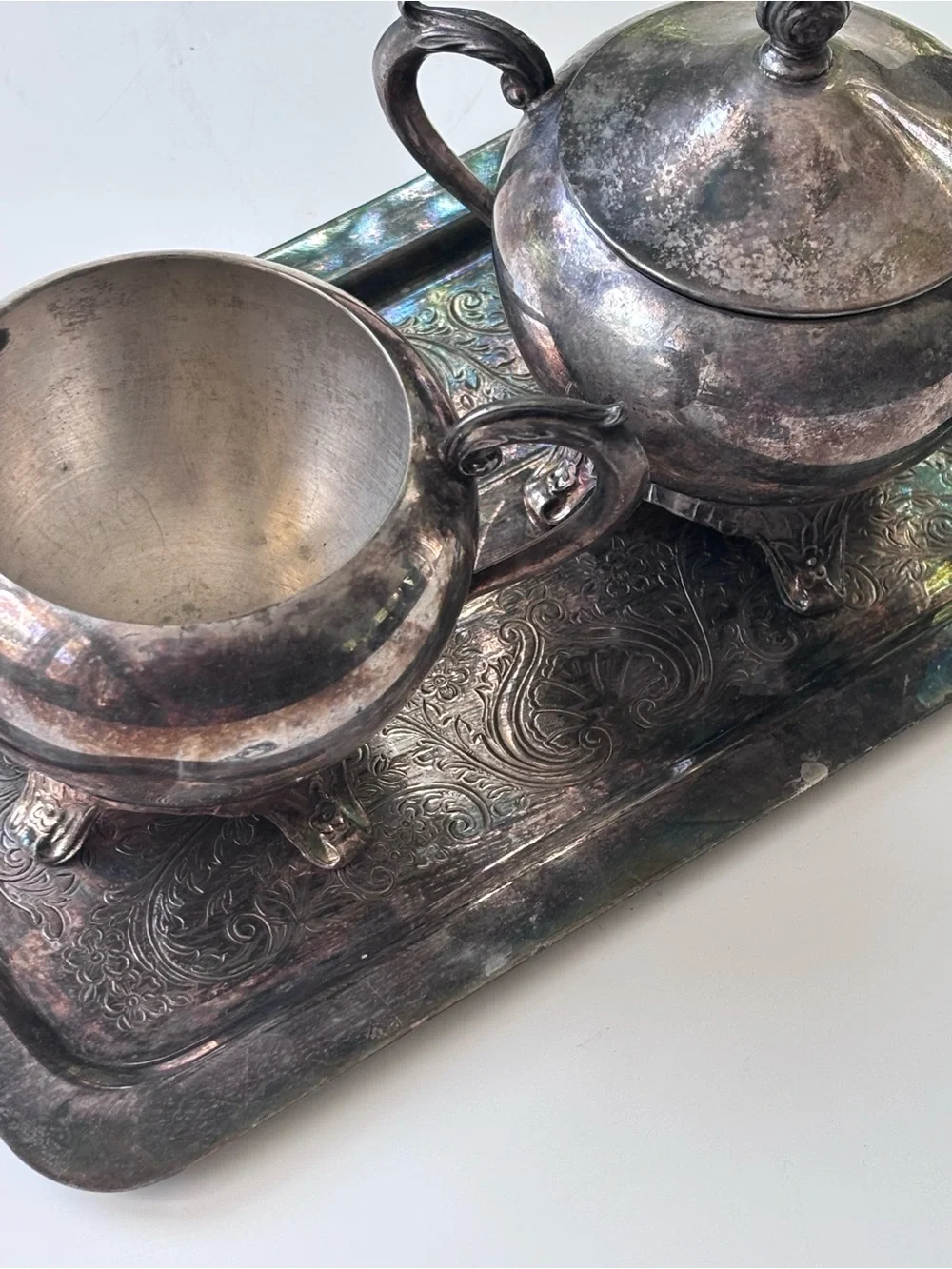 Vintage F.B. Rogers Silver Co. three-piece -Plated Sugar and Creamer Set